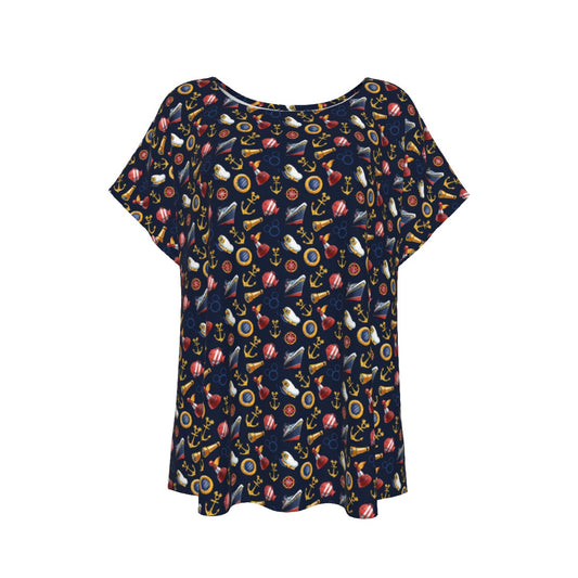 Mouse Ear Nautical Icons - Women’s Relaxed Fit Scoop Tee