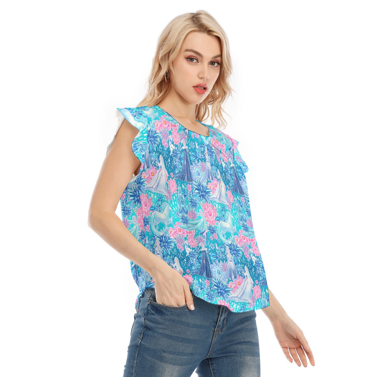 Ice Queen Frosted Florals - Women’s Flutter Sleeve Top