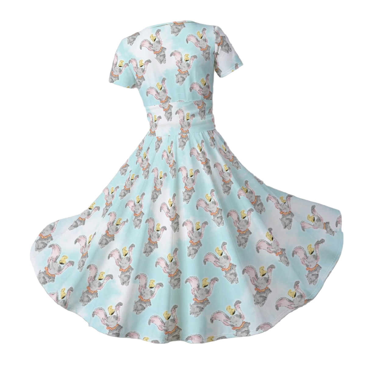 Sketch of Flying Elephant - Women's V-Neck Ruched Midi Dress