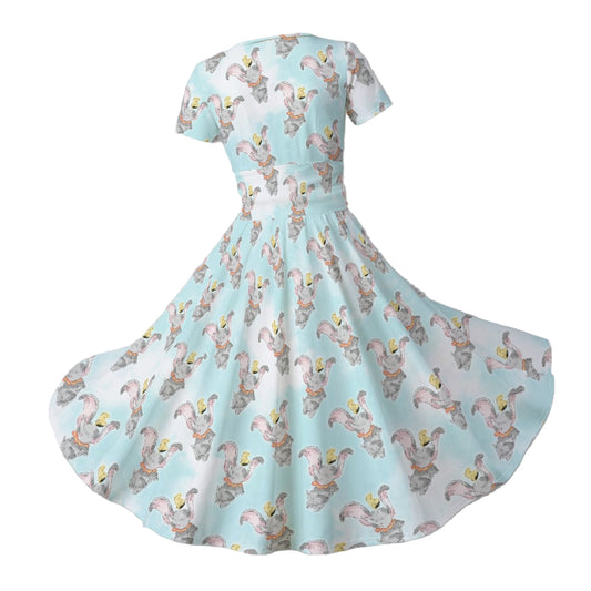 Sketch of Flying Elephant - Women's V-Neck Ruched Midi Dress