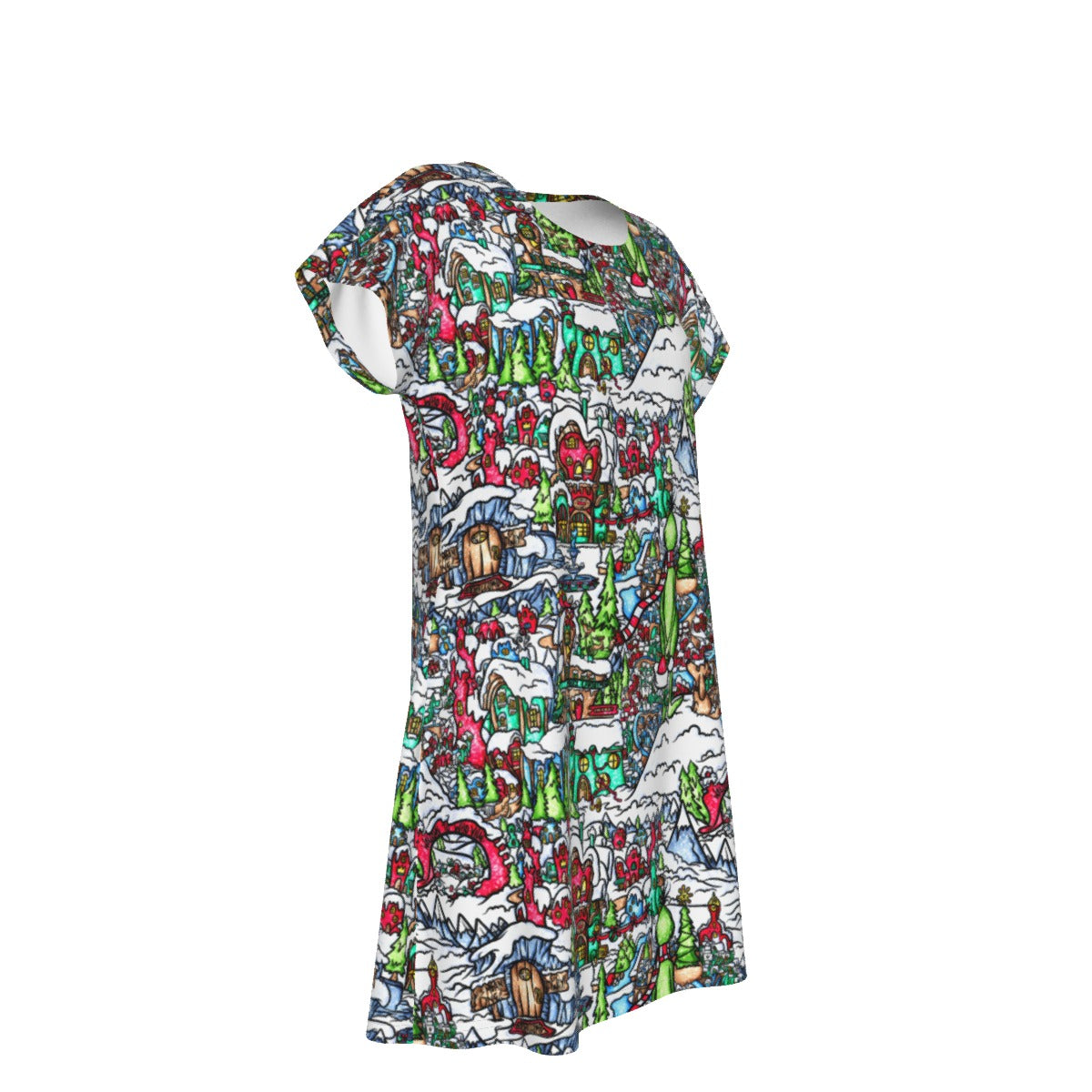 Whimsical Village Winter Wonderland - Women's T-Shirt Dress