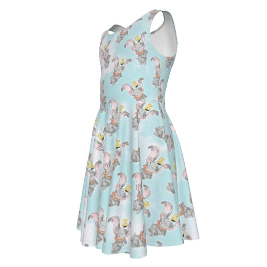Sketch of Flying Elephant- Kid's Sleeveless Skater Dress