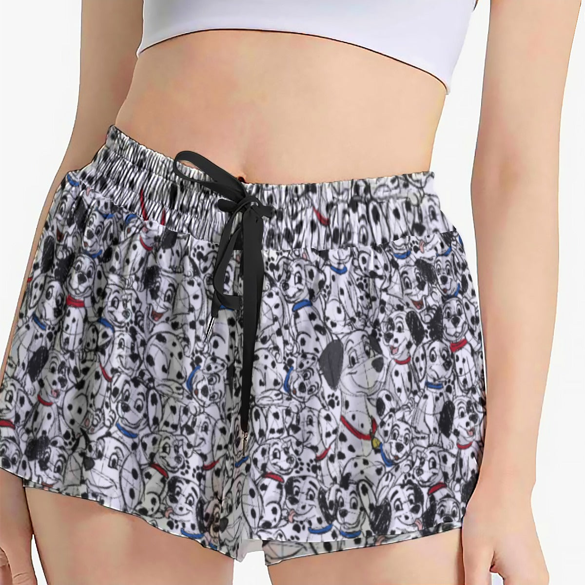 Sketchy Spotted Puppies - Women's Flowy Pocket Shorts
