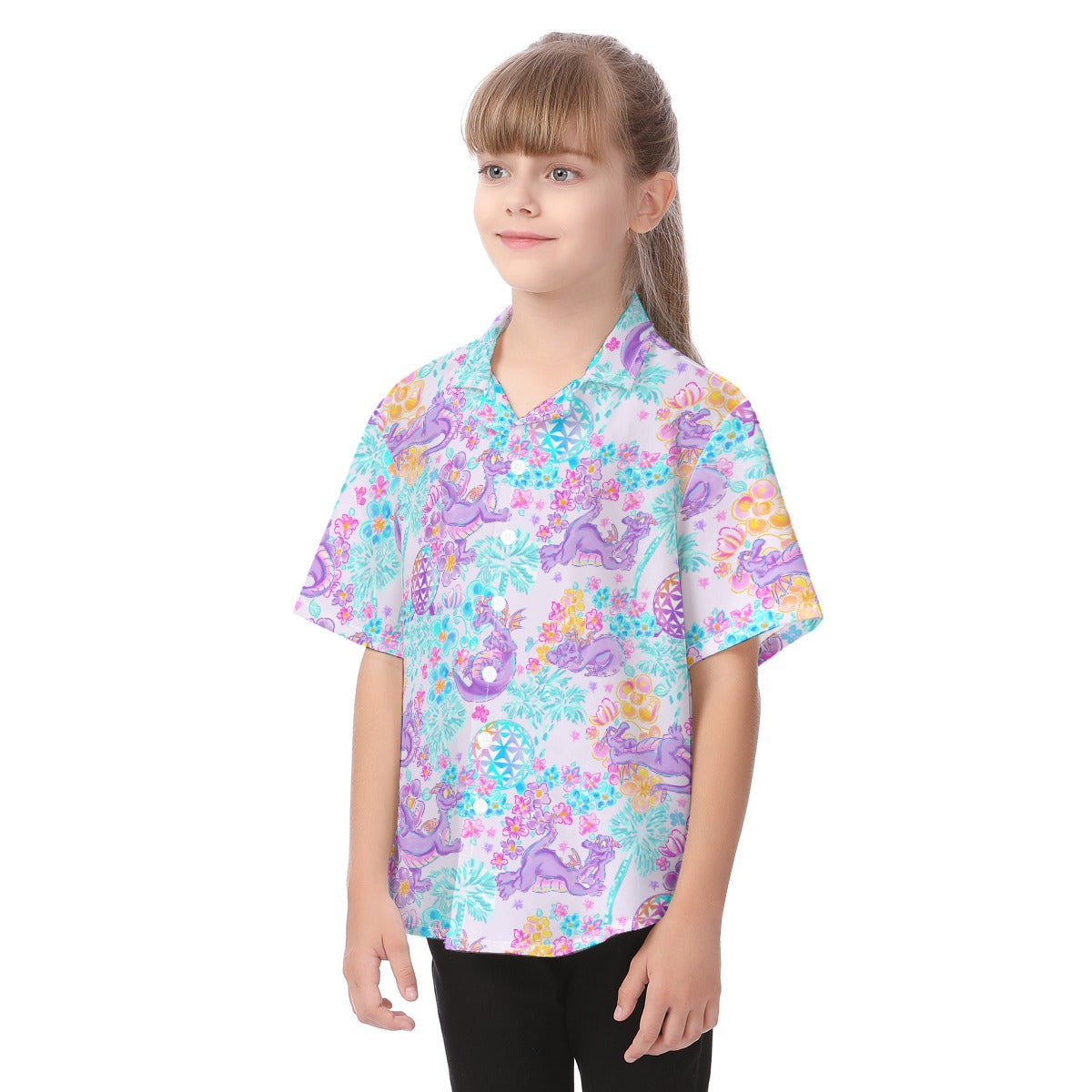 Purple Dragon Flower Power - Kid's Hawaiian Button Up Shirt