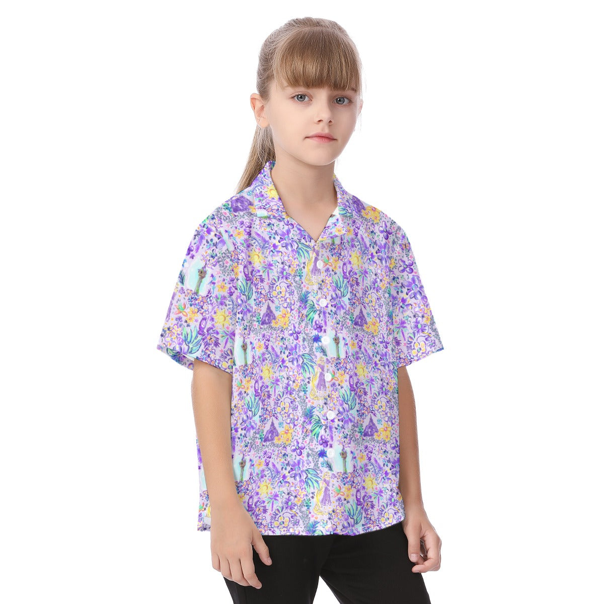 Bright Tropical Princess - Rapunzel - Kid's Hawaiian Button Up Shirt