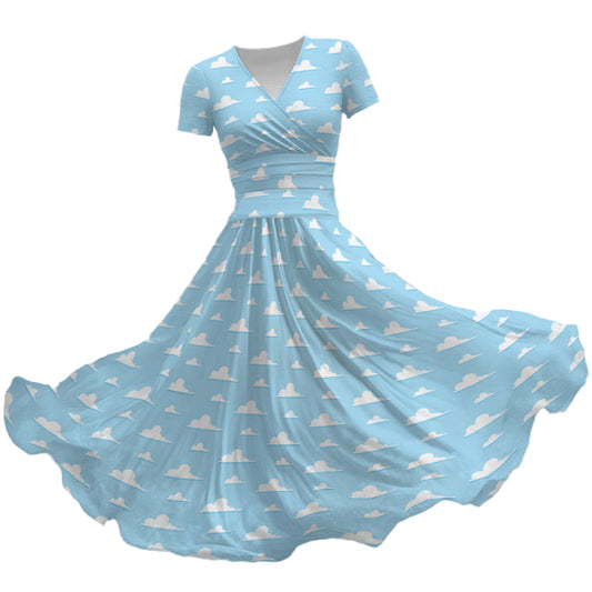 Andy’s Room Clouds - Women's V-Neck Ruched Midi Dress