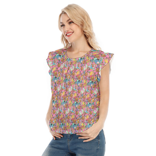 Tattoo Hearts Woodland Friends - Women’s Flutter Sleeve Top