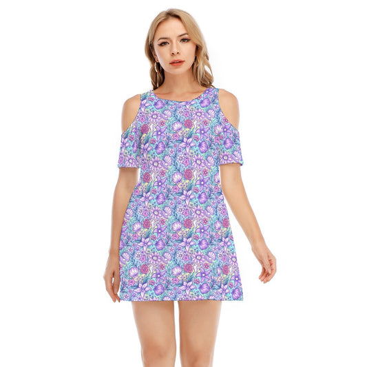 Fairytale Florals – Mermaid Princess - Women's Cold Shoulder Cotton Dress