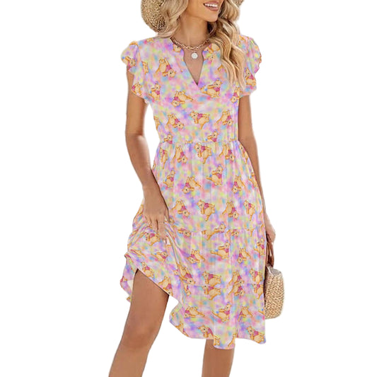 Watercolor Honey Bear - Women's Tiered Pocket Midi Dress