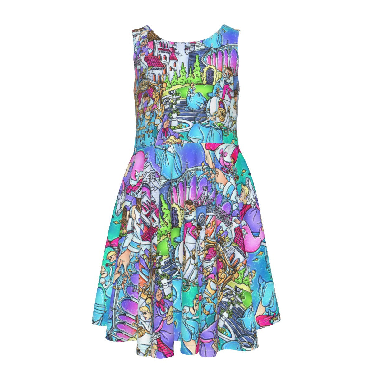 Glass Slipper Storybook Scenes - Kid's Sleeveless Skater Dress