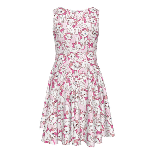 Sweet Kitten with Pink Bow- Kid's Sleeveless Skater Dress