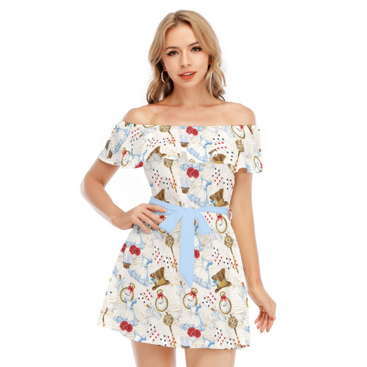 Curious Wonderland Icons - Women's Off-shoulder Ruffle Dress