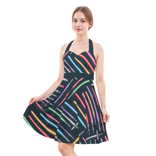Vibrant Galaxy Sabers - Women's Halter Vintage Pocket Dress