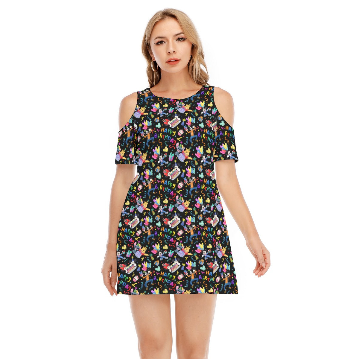 Happy Birthday Celebration - Women's Cold Shoulder Cotton Dress