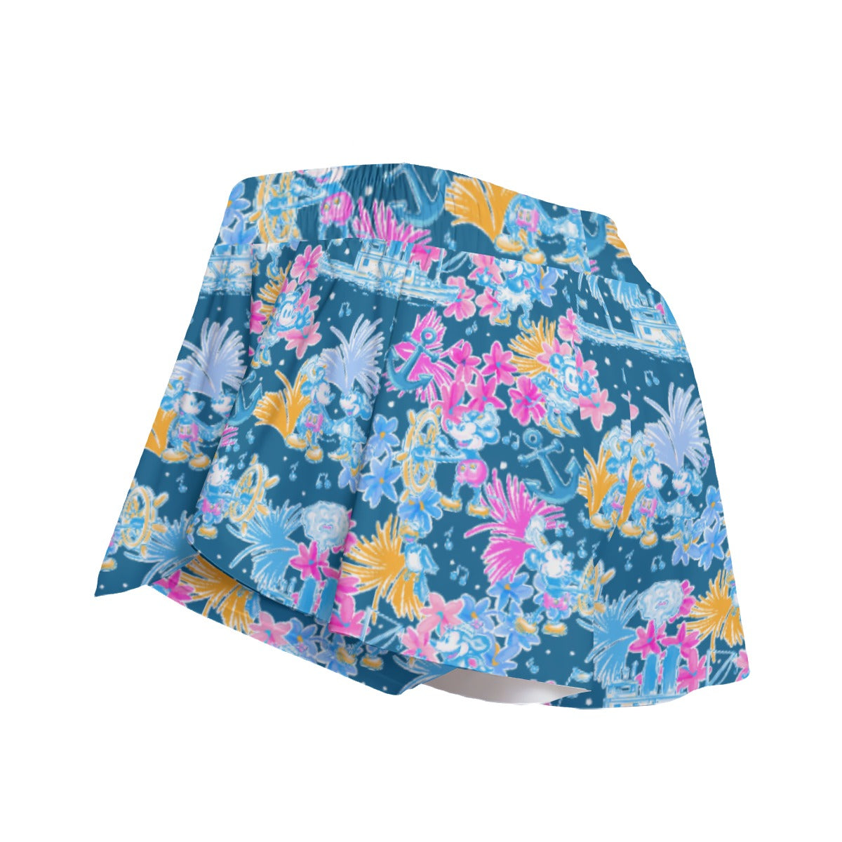 Bright Tropical Whimsy - Vintage Steamboat Captain - Women's Flowy Pocket Shorts