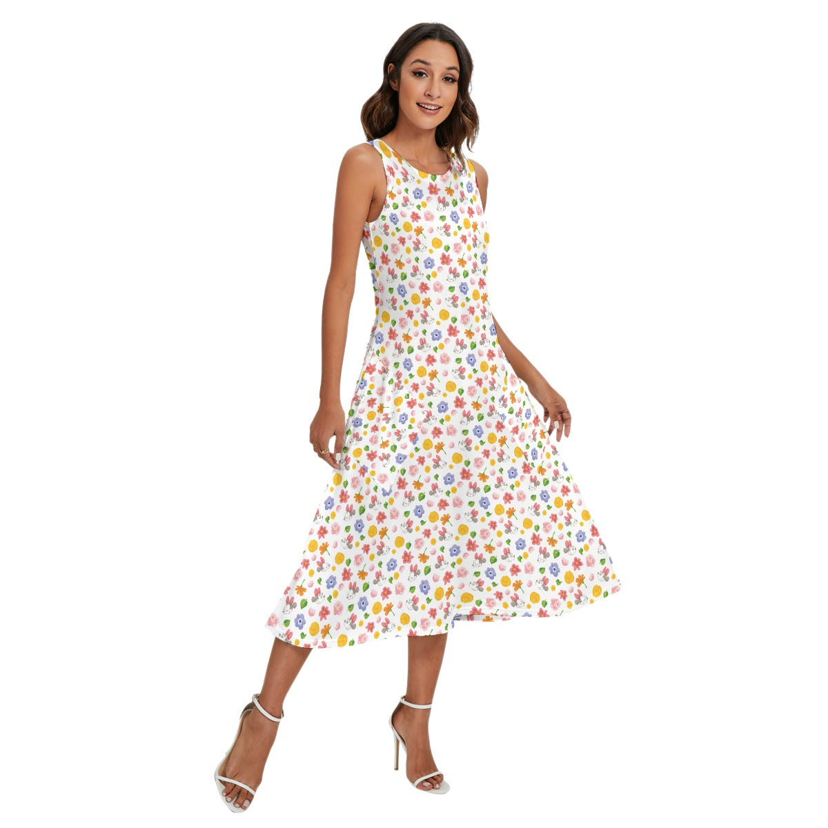 Floral Friends Springtimennie - Women’s Diagonal Pocket Midi Dress