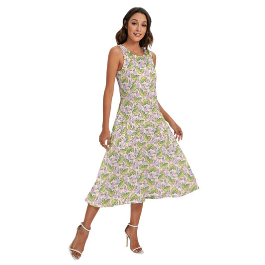 Cheerful Caterpillar Garden - Women’s Diagonal Pocket Midi Dress