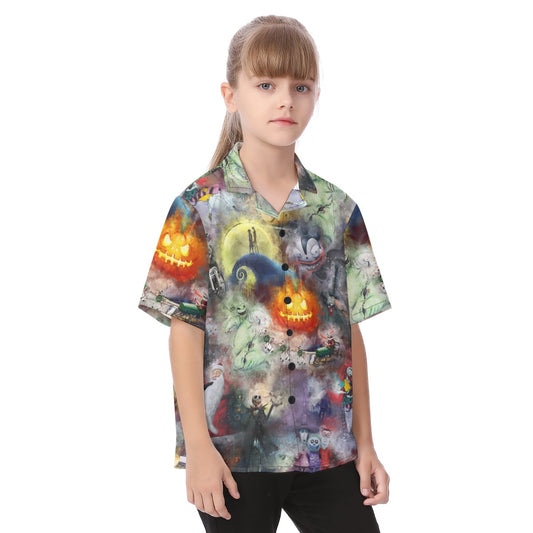 Watercolor Nightmare Town - Kid's Hawaiian Button Up Shirt