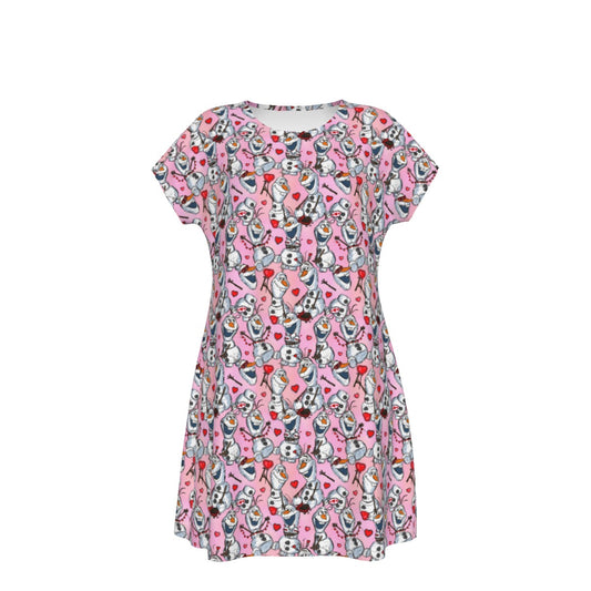 Sketched Snowman Valentine’s Day - Women's T-Shirt Dress