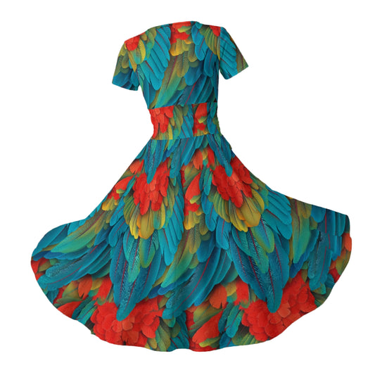 Animal Print - Macaw Parrot - Women's V-Neck Ruched Midi Dress