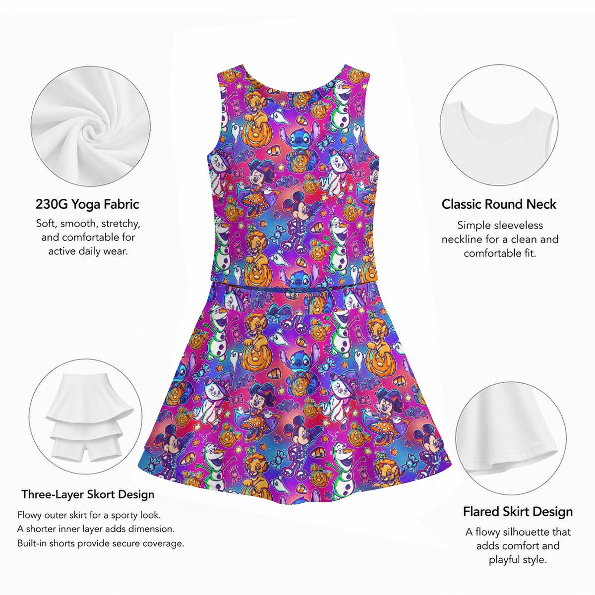 Classic Character Halloween Mashup - Women’s Athletic Skort Set with Open-Back Crop Top