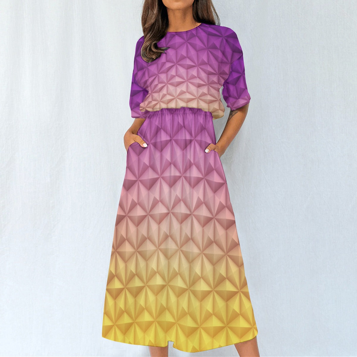 Geometric Spaceship Sphere - Women’s Elastic Waist Pocket Midi Dress