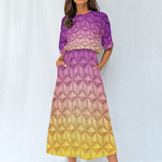 Geometric Spaceship Sphere - Women’s Elastic Waist Pocket Midi Dress