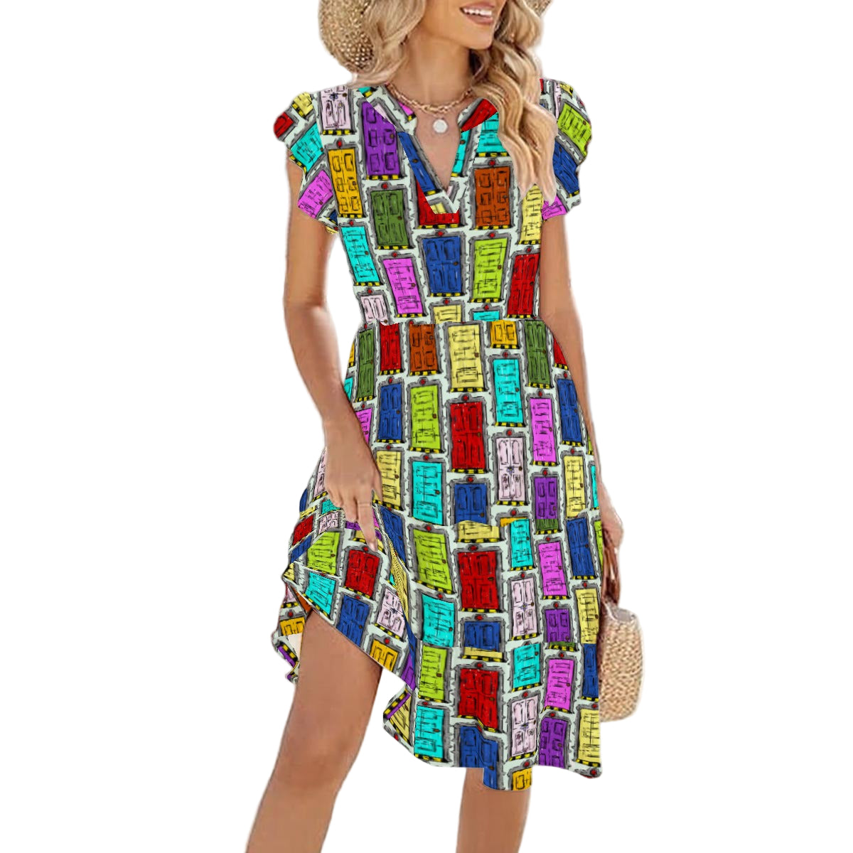 Sketchy Scare Doors - Women's Tiered Pocket Midi Dress