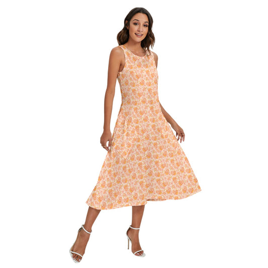 Summer Fruits - Oranges - Women’s Diagonal Pocket Midi Dress