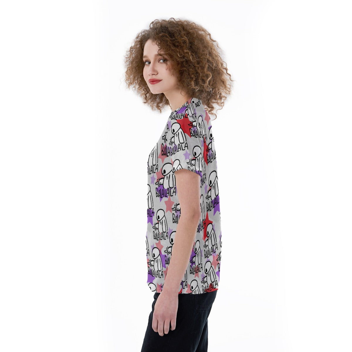 White Robot Balala - Women's Short Sleeve V-Neck T-Shirt