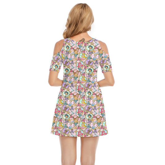 Tattoo Hearts Royal Icons - Women's Cold Shoulder Cotton Dress