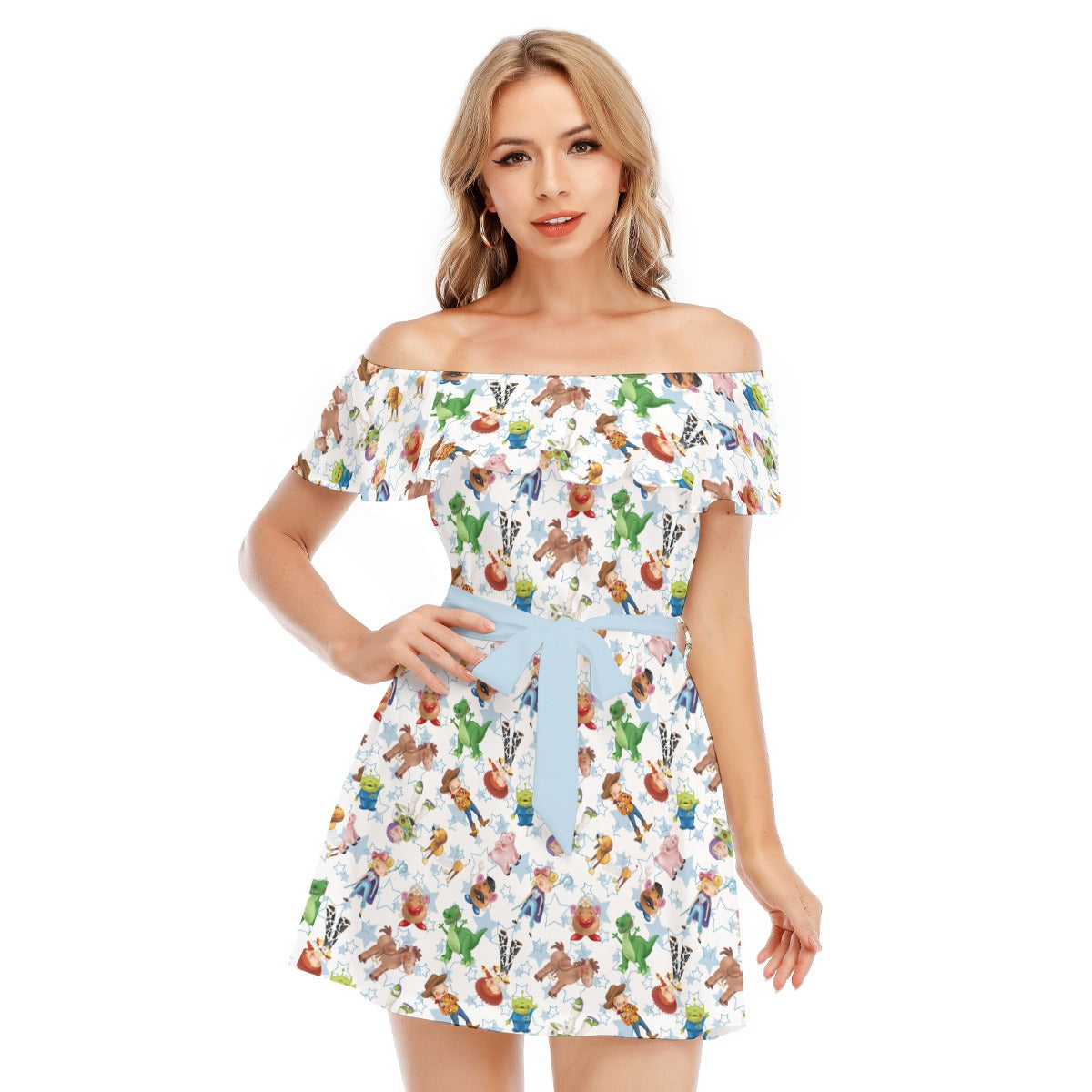 Playful Toy Friends - Women's Off-shoulder Ruffle Dress