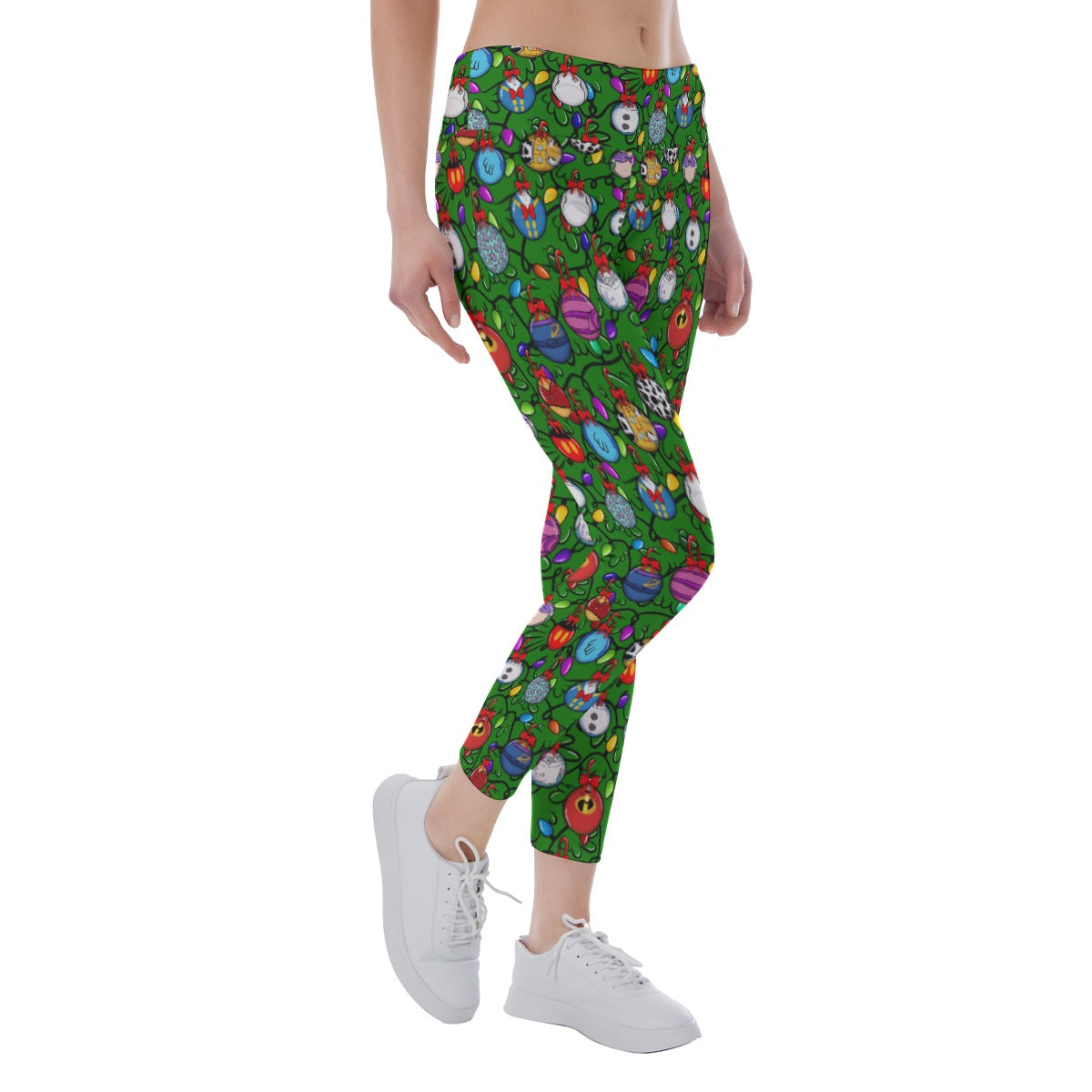 Festive Character Baubles on Green - Women's Yoga Leggings
