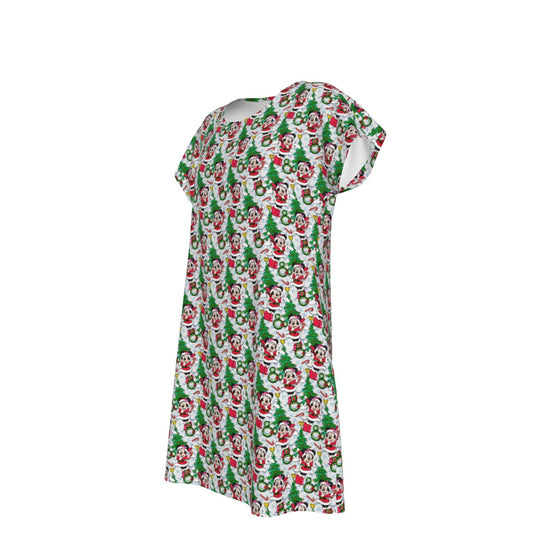 Santa Mouse with Sparkle - Women's T-Shirt Dress