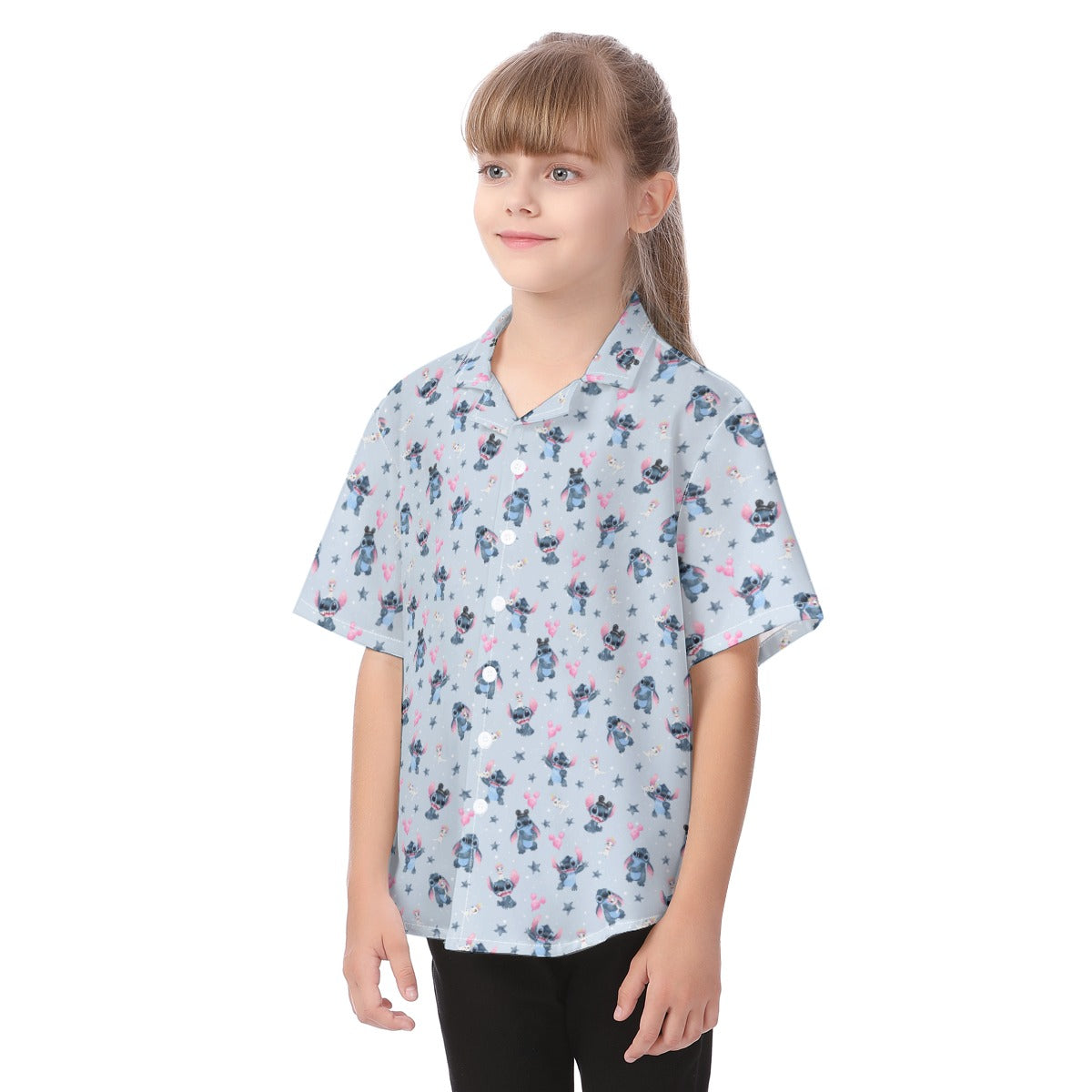 Happy Blue Alien - Kid's Hawaiian Button Up Shirt