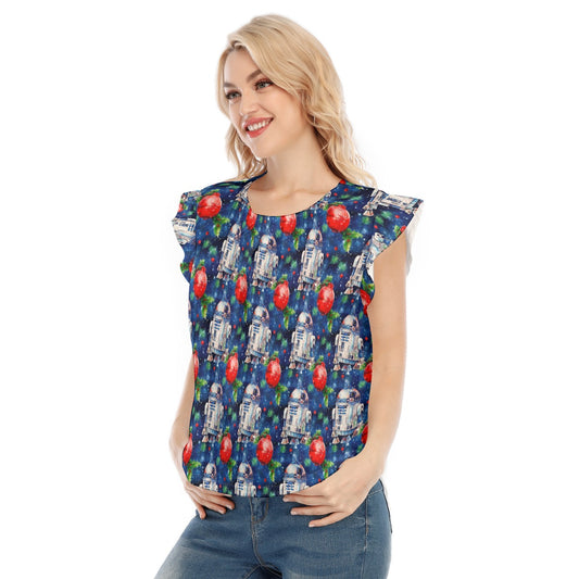 Little Blue Christmas Droid - Women’s Flutter Sleeve Top