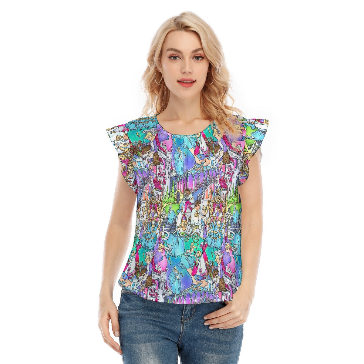 Glass Slipper Storybook Scenes - Women’s Flutter Sleeve Top