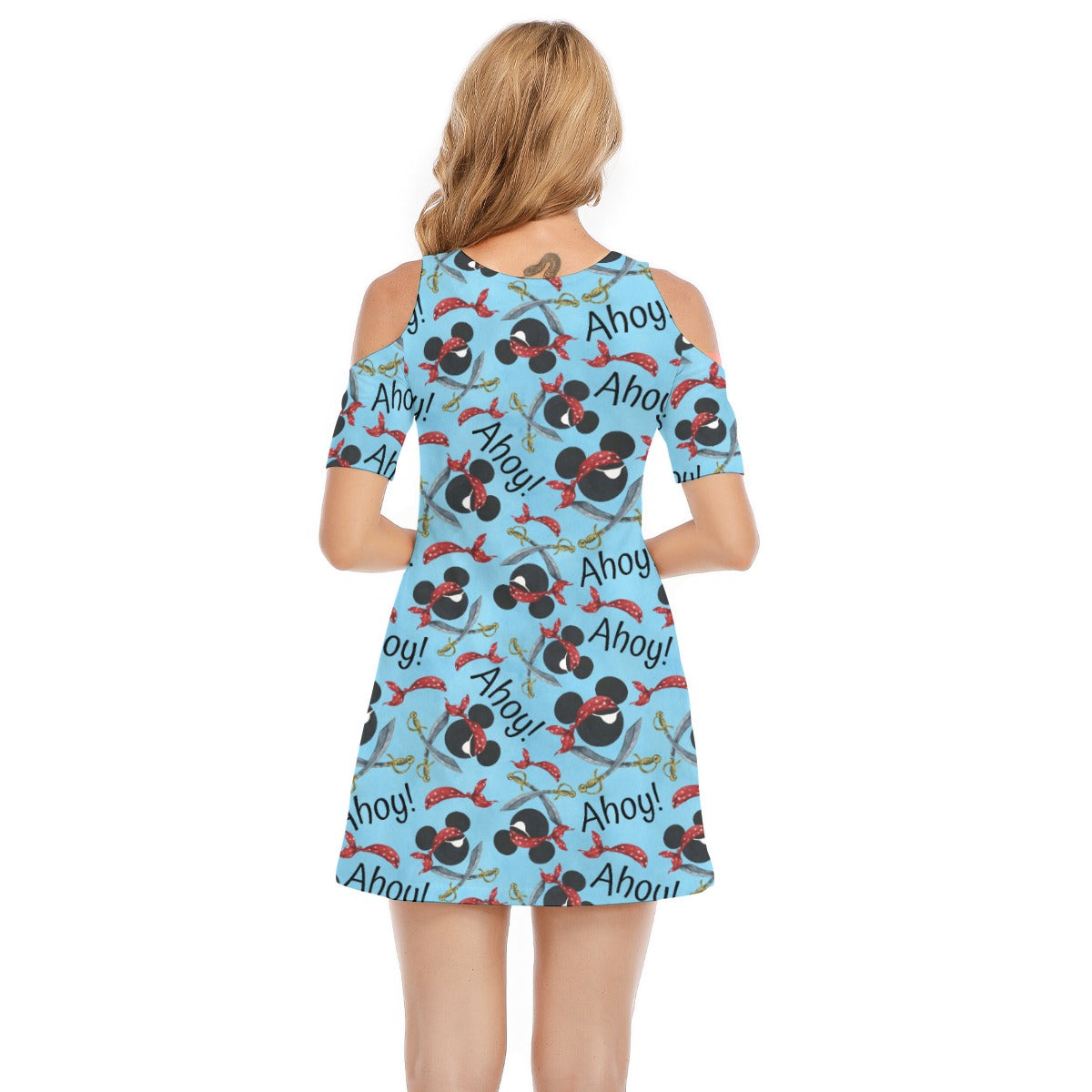 Pirate Mouse Ahoy! - Women's Cold Shoulder Cotton Dress