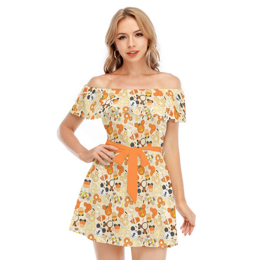 Halloween Snack Treats - Women's Off-shoulder Ruffle Dress