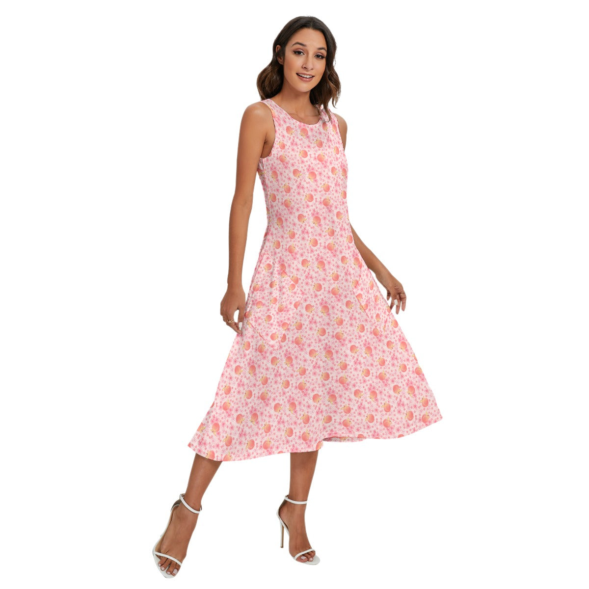 Summer Fruits - Peaches - Women’s Diagonal Pocket Midi Dress
