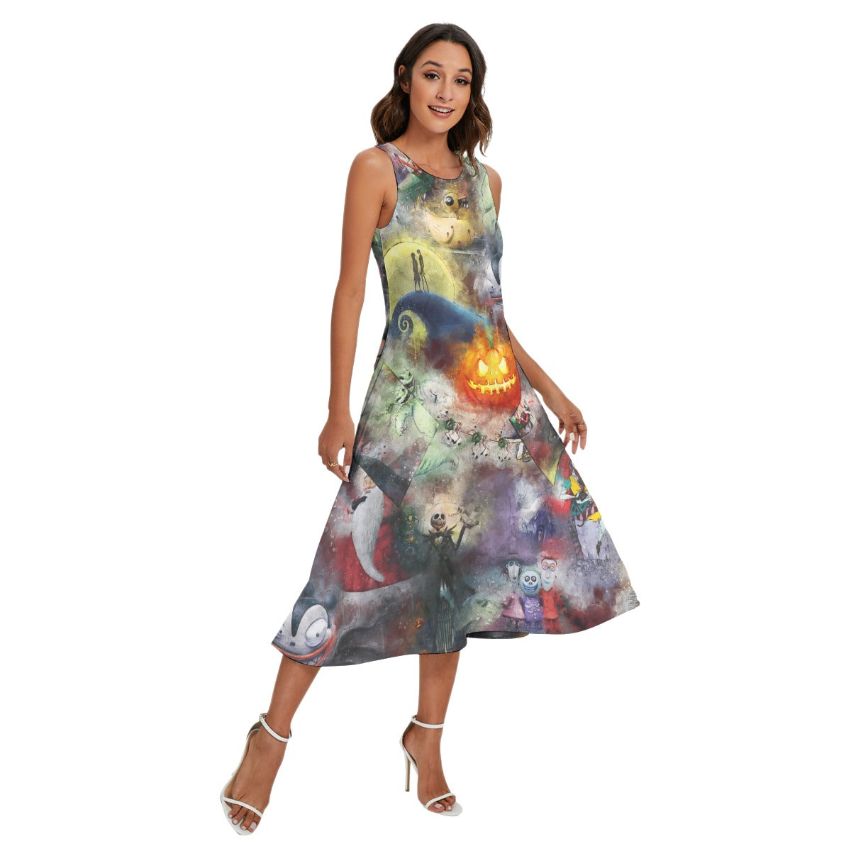 Watercolor Nightmare Town - Women’s Diagonal Pocket Midi Dress