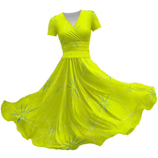Joyful Blue & Yellow Florals - Women's V-Neck Ruched Midi Dress