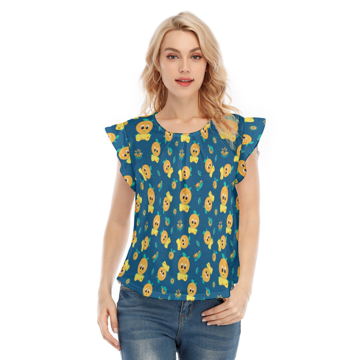Cheerful Citrus Bird - Women’s Flutter Sleeve Top