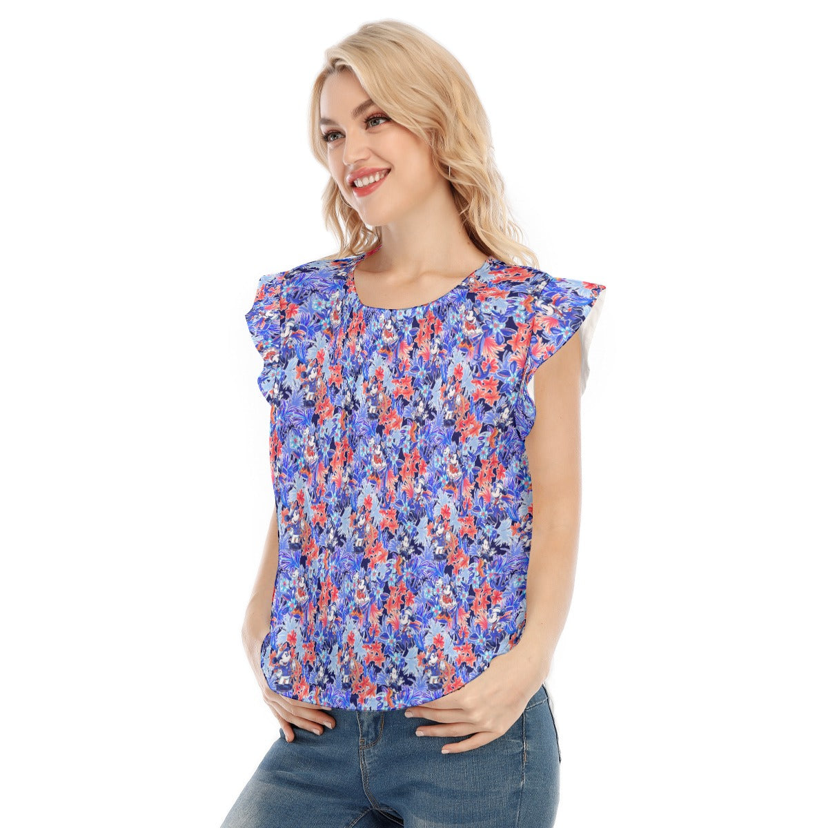 Navy Blooms Cruise - Women’s Flutter Sleeve Top