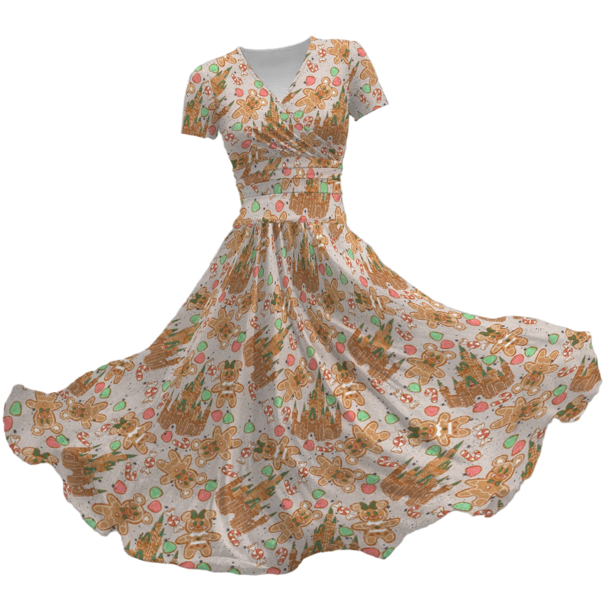 Festive Gingerbread Treats - Women's V-Neck Ruched Midi Dress