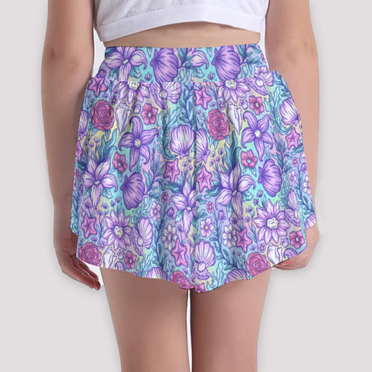 Fairytale Florals – Mermaid Princess - Girls’ Flowy Pocket Shorts