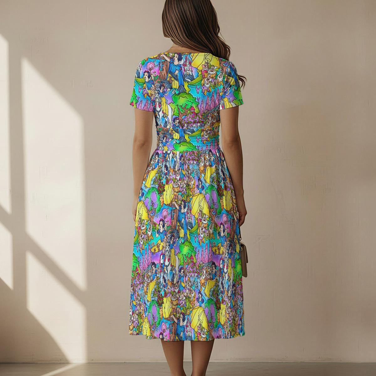 Fairest Princess Storybook Scenes - Women's V-Neck Ruched Midi Dress