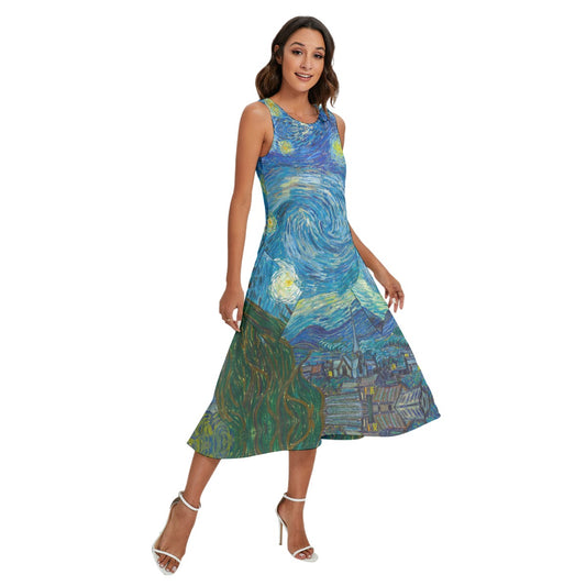 Van Gogh Starry Night - Women’s Diagonal Pocket Midi Dress