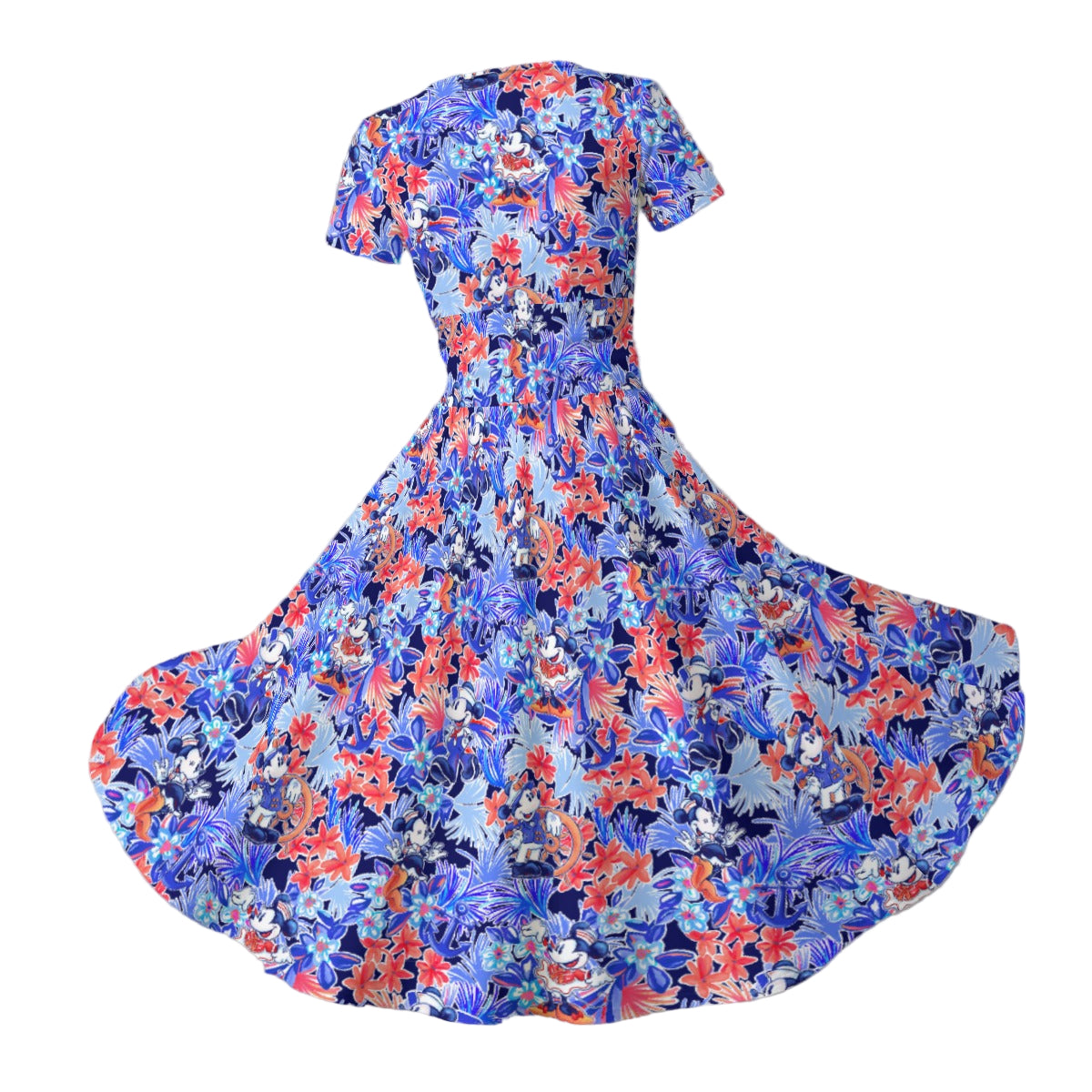 Navy Blooms Cruise - Women's V-Neck Ruched Midi Dress