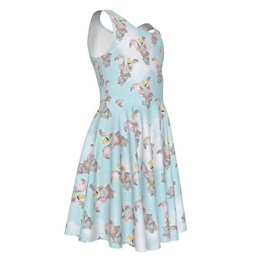 Sketch of Flying Elephant- Kid's Sleeveless Skater Dress